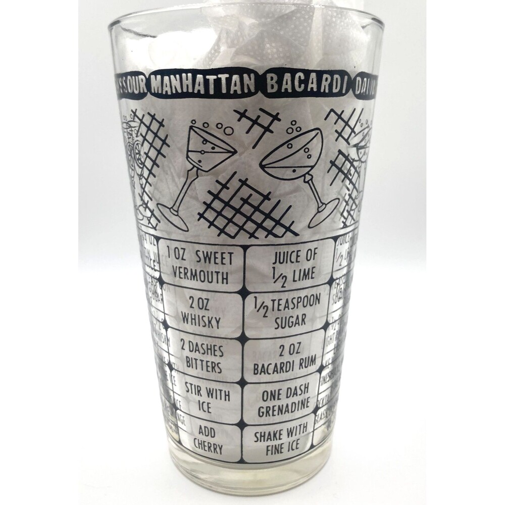 Vintage Federal Glass Company Cocktail Recipe Shaker Glass Mid-Century Barware